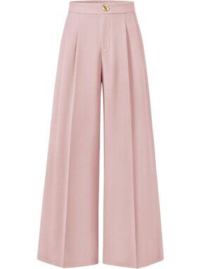 Women's Pink Wide Leg High Waisted Casual Loose Flowy Fashionable Palazzo Pants